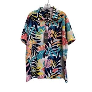 NWT VTG Good Vibes Sz XL Mens Shirt Hawaiian Colorful Button Up 90s Floral Drill